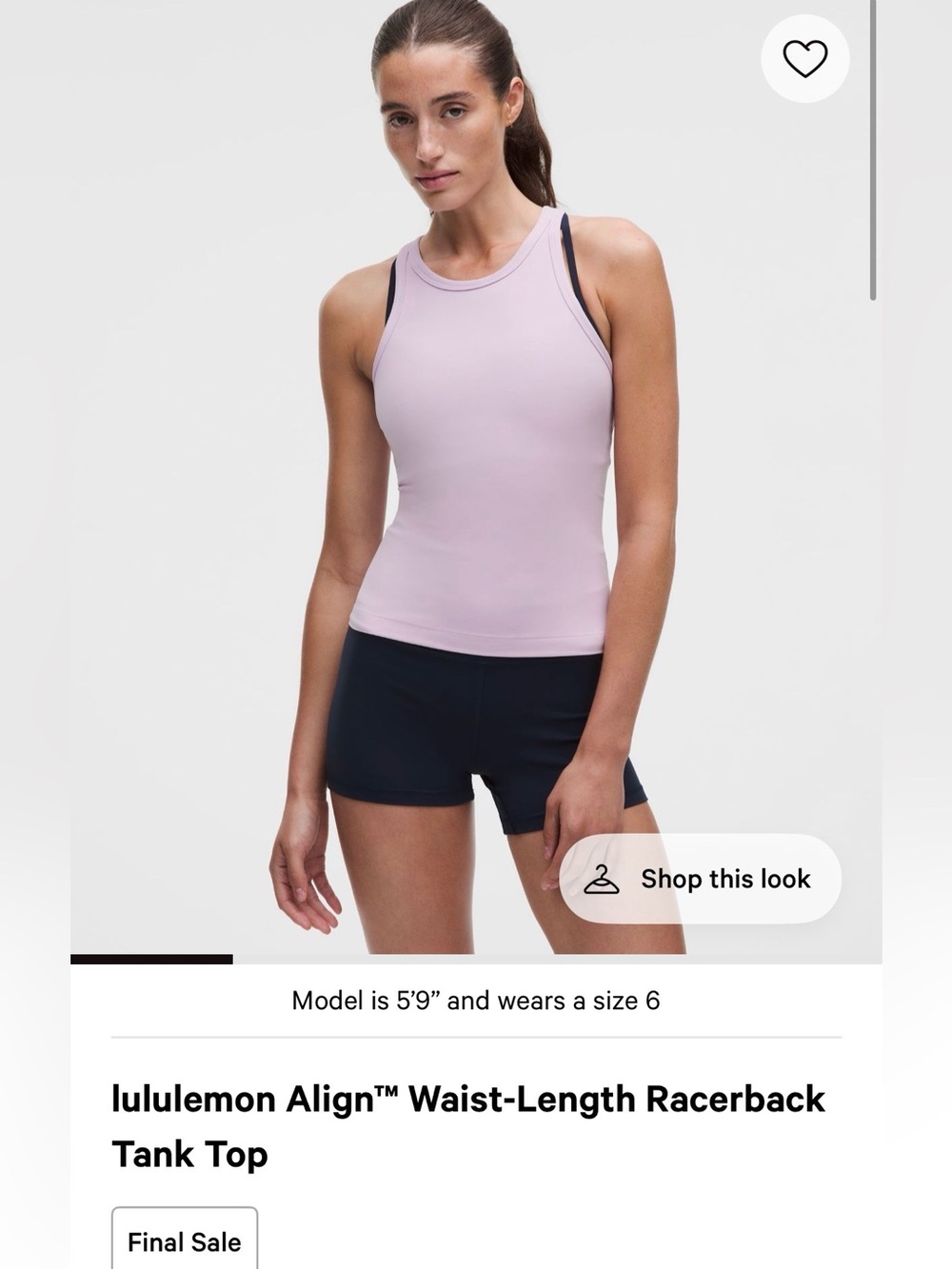 lululemon lilac align racer back tank